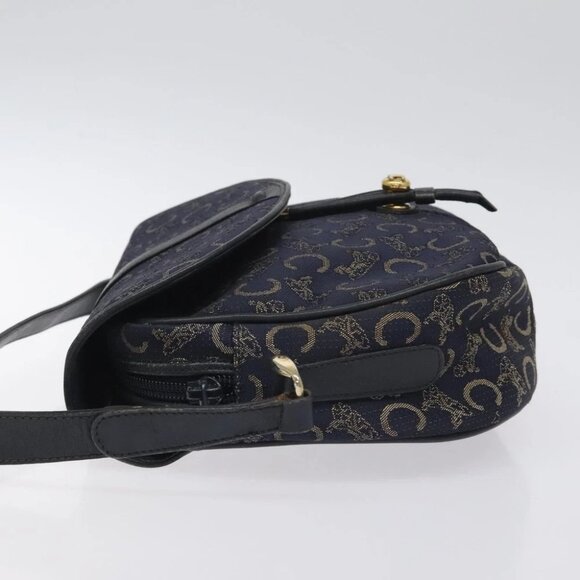 CELINE C Sulky Shoulder Bag Canvas Navy Gold Auth - Picture 9 of 16